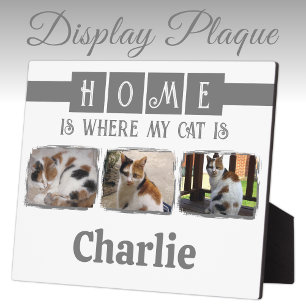 3 animal pet photo collage white grey plaque