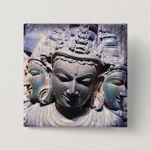 3 Asian Stone Faces Antique Statue Photo Stylish 15 Cm Square Badge