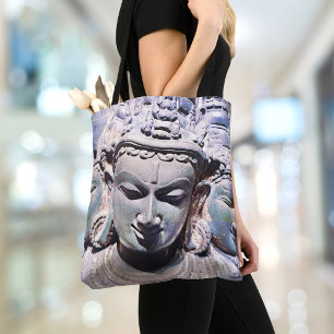 3 Asian Stone Faces Antique Statue Photo Stylish Tote Bag