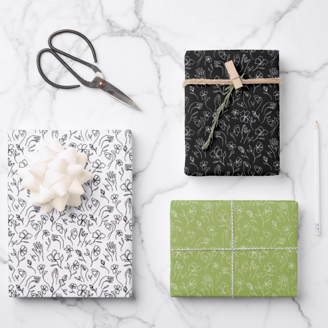 3 ASL Flowers sheets - white, back and green (Front)