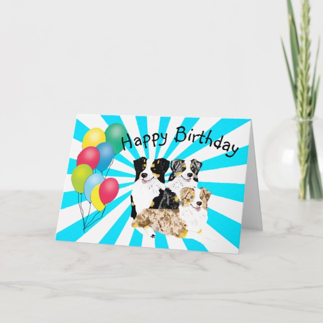 3 Australian Shepherds Happy Birthday Card (Front)