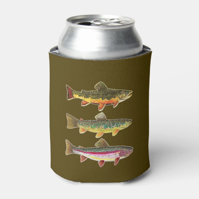 3 Beautiful Trout, Fly Fishing, Angler's Can Cooler (Can Front)