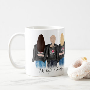 3 Best Friends Blonde Brunette Hair BFF Friendship Coffee Mug
