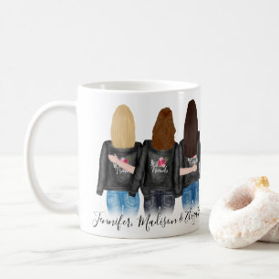 3 Best Friends Custom Hair BFF Besties Friendship Coffee Mug