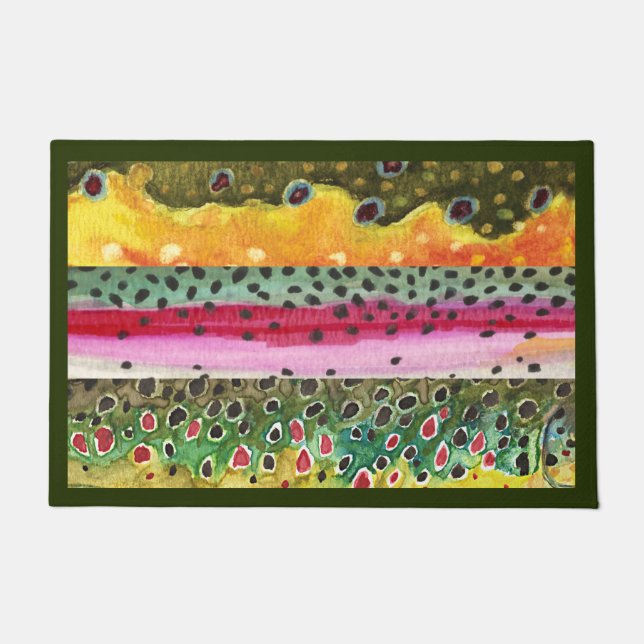 3 Big Beautiful Trout Fly Fishing Welcome Doormat (Front)