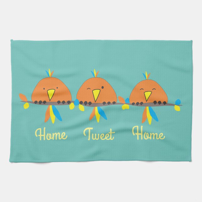 3 Birds on a Wire Home Tweet Home Tea Towel (Horizontal)