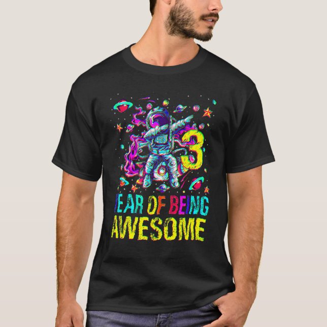 3 Birthday Year Of Being Awesome Astronaut 1 T-Shirt (Front)