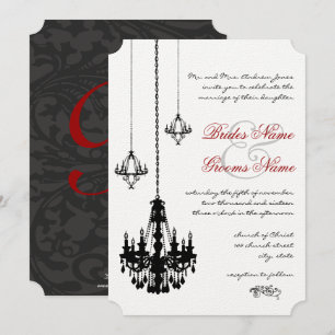 3 Black Chandeliers Red Accents Wedding Invitation
