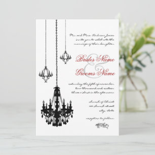 3 Black Chandeliers Red Accents Wedding Invitation
