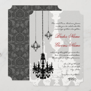3 Black Chandeliers Red Accents Wedding Invitation