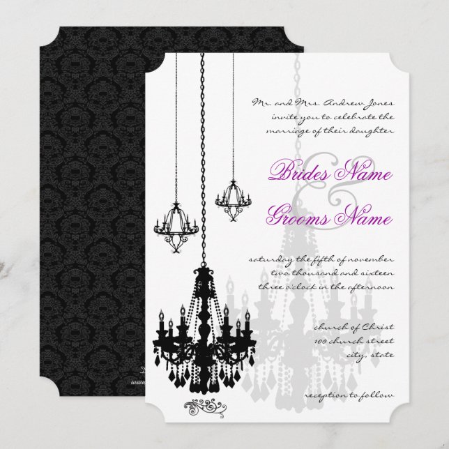 3 Black Chandeliers Shadows Wedding Invitations (Front/Back)