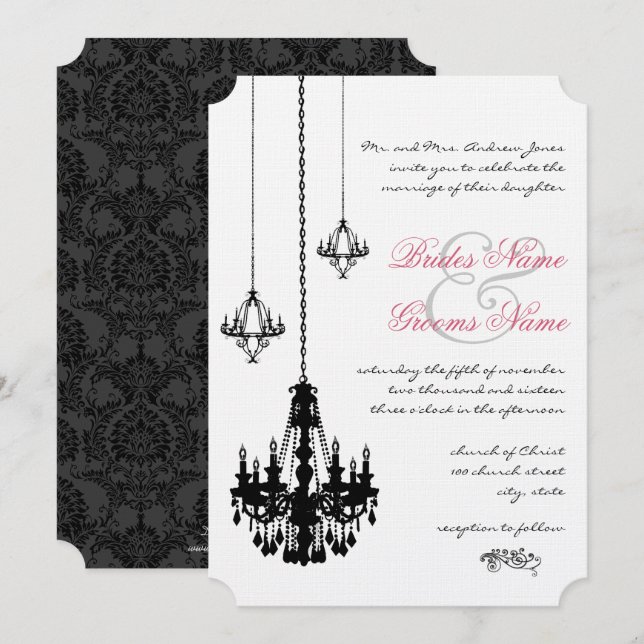 3 Black Chandeliers  Wedding Invitations (Front/Back)