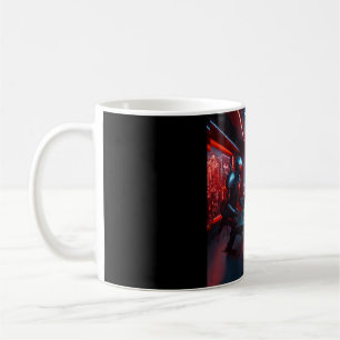 3 black cockroach faced humanoids with red eyes coffee mug