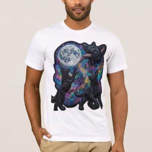3 Black Dog Moon Embroidery Aesthetic Graphic T-Sh T-Shirt