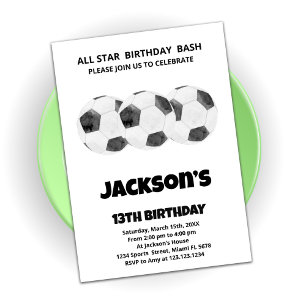 3 Black White Soccer Birthday Invitations