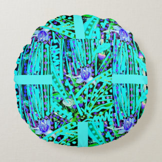 3 Blue Heart Moons & Wonder Blue Rose round pillow