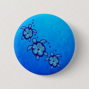 3 Blue Honu Turtles 6 Cm Round Badge