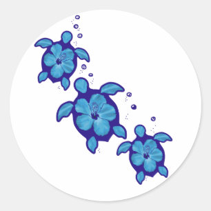 3 Blue Honu Turtles Classic Round Sticker
