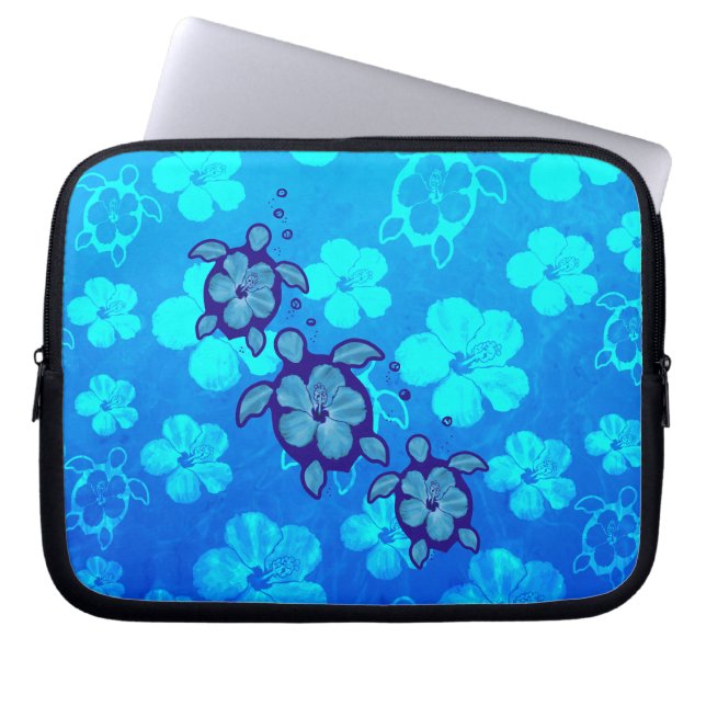 3 Blue Honu Turtles Laptop Sleeve (Front)