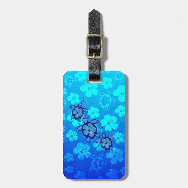 3 Blue Honu Turtles Luggage Tag (Front Vertical)