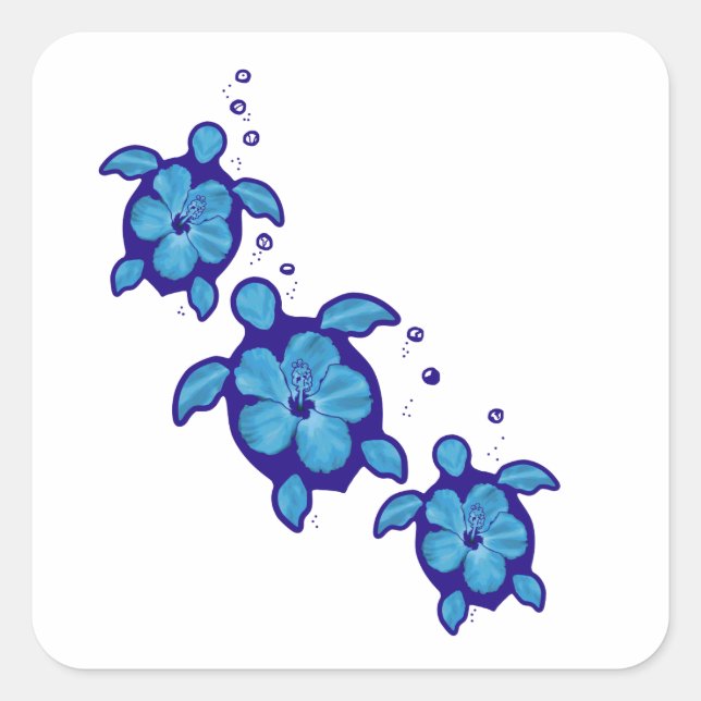 3 Blue Honu Turtles Square Sticker (Front)