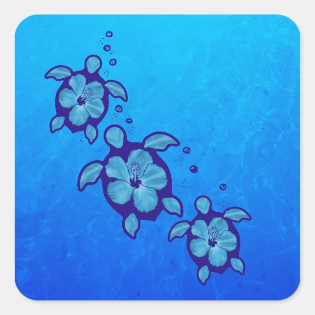 3 Blue Honu Turtles Square Sticker (Front)