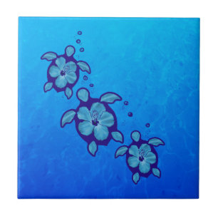 3 Blue Honu Turtles Tile