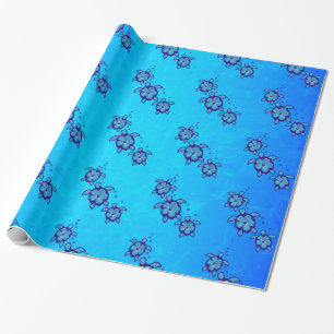 3 Blue Honu Turtles Wrapping Paper