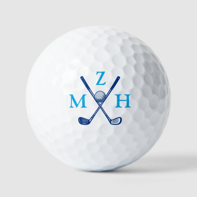 3 Blue Initials or Short Three Letters Name Golf Balls (Front)