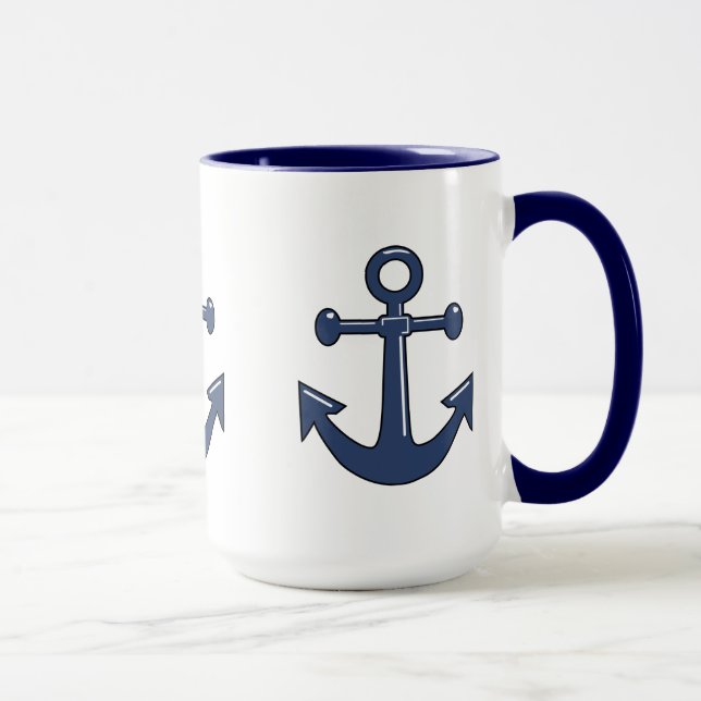 3 Blue Nautical Boat Anchors Sailing Theme Mug (Right)