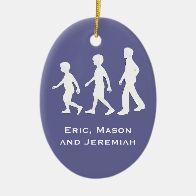 3 Brothers: Paper Cut-Out Style Boys Ceramic Tree Decoration (Front)