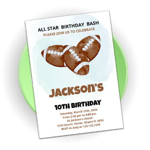 3 Brown Football Birthday Invitations