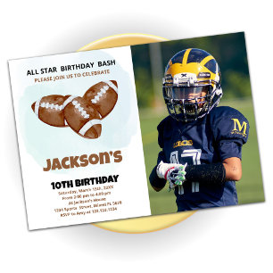 3 Brown Football Birthday Invitations with photo