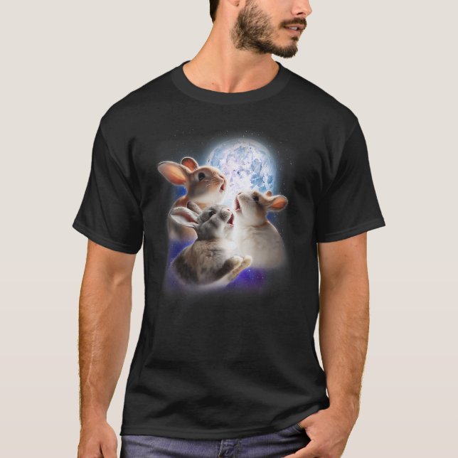 3 Bunnies Howling At The Moon Funny Rabbit Bunny L T-Shirt (Front)