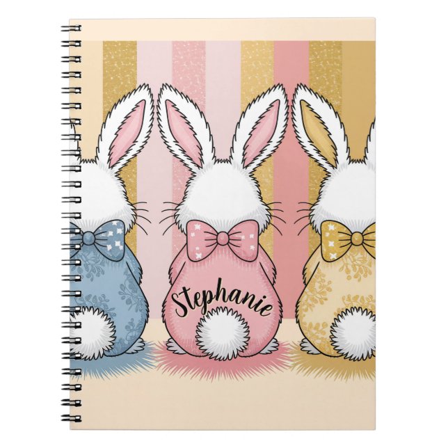 3 Bunny Trio, Personalised Name Notebook (Front)