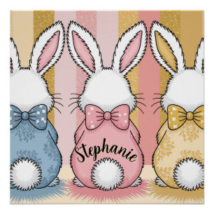 3 Bunny Trio, Personalised Name Poster