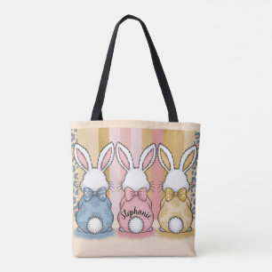 3 Bunny Trio, Personalised Name Tote Bag