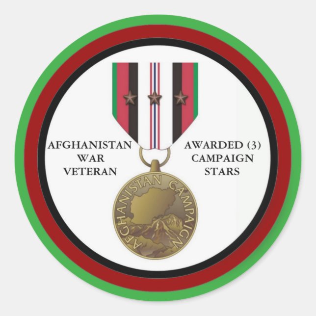 3 CAMPAIGN STARS AFGHANISTAN WAR VETERAN CLASSIC ROUND STICKER (Front)