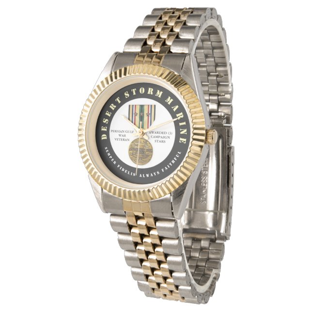 3 CAMPAIGN STARS Desert Storm Marine SEMPER  Fi Watch (Angled)