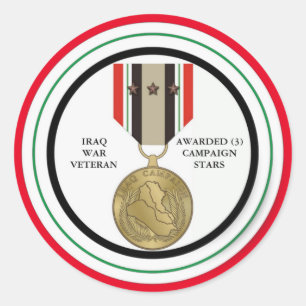 3 CAMPAIGN STARS IRAQ WAR VETERAN CLASSIC ROUND STICKER