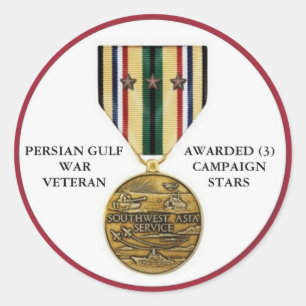 3 CAMPAIGN STARS PERSIAN GULF WAR VETERAN CLASSIC ROUND STICKER