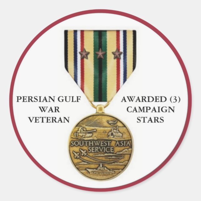 3 CAMPAIGN STARS PERSIAN GULF WAR VETERAN CLASSIC ROUND STICKER (Front)