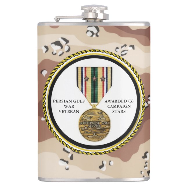 3 CAMPAIGN STARS PERSIAN GULF WAR VETERAN HIP FLASK (Front)