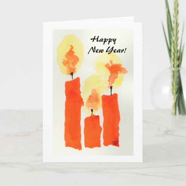 3 Candles.  Happy     New Year! Holiday Card (Front)