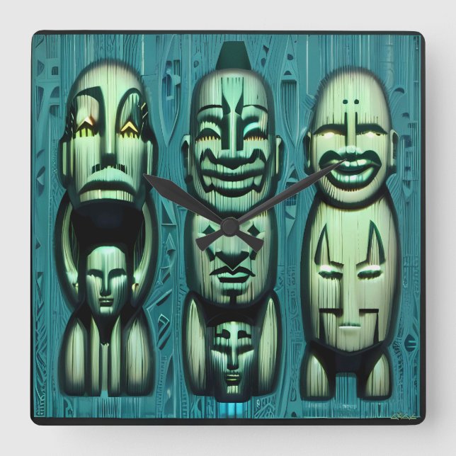 3 Cannibals Redux II Square Wall Clock (Front)