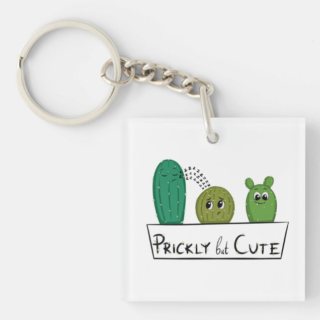 3 Cartoon Cactus Infants in Planter Key Ring (Front)