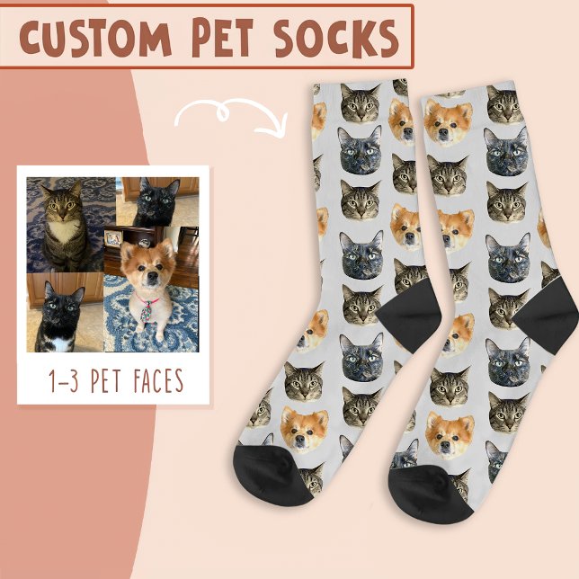 3 Cat And Dog Face Personalised on Blue Socks (Creator Uploaded)