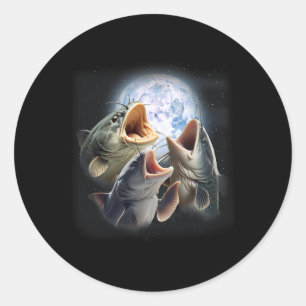 3 Catfish Howling At The Moon Funny Catfish Fishin Classic Round Sticker