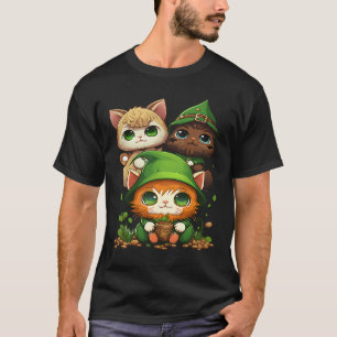 3 Cats as Gnomes St Patrick's Day Gnome Cat T-Shirt