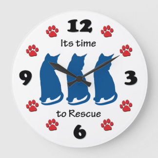 3 Cats - Its Time to Rescue Large Clock